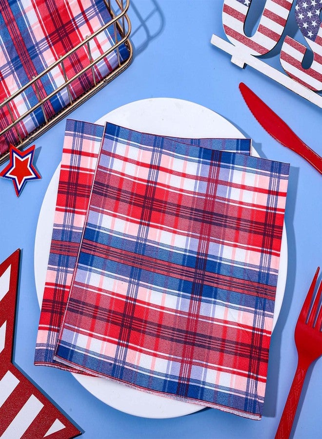 Whaline 80Pcs 4th of July Plaid Paper Napkins Patriotic Red Blue Checkered Disposable Napkins Decorative Luncheon Dinner Napkins for Independence Day Dining Party Supplies Table Decor - Image 3